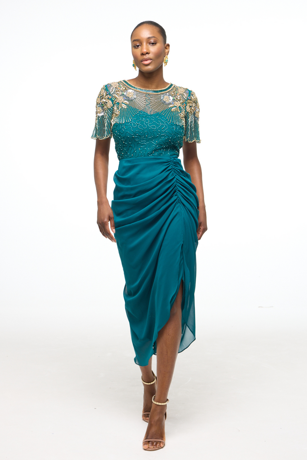 Virgos Lounge - Vestito Midi Arancione Con Top Trasparente - Foto 4