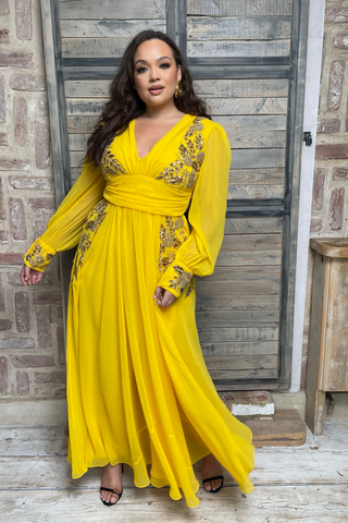 Yellow long sleeve floral 2025 dress