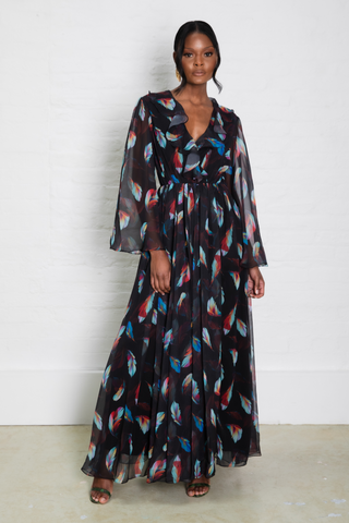 Bola Dress Feather Print