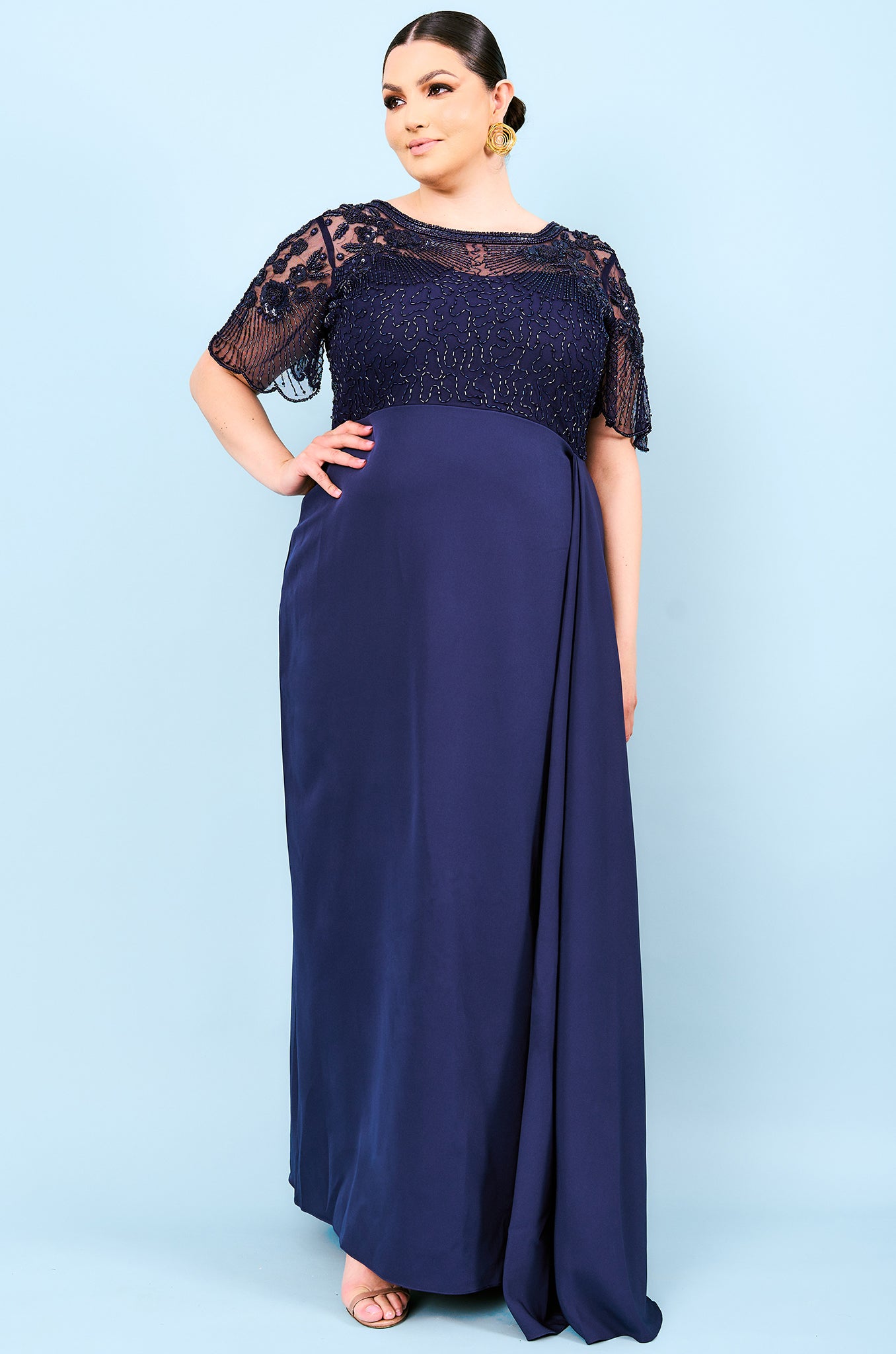 Virgos lounge all over embellished best sale long sleeve maxi dress in navy
