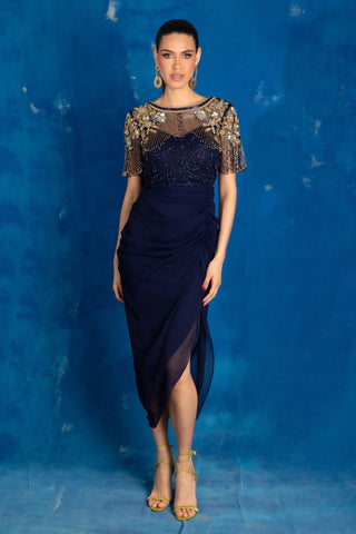 PRE-ORDER Denise Dress Navy Sheer - Main Image