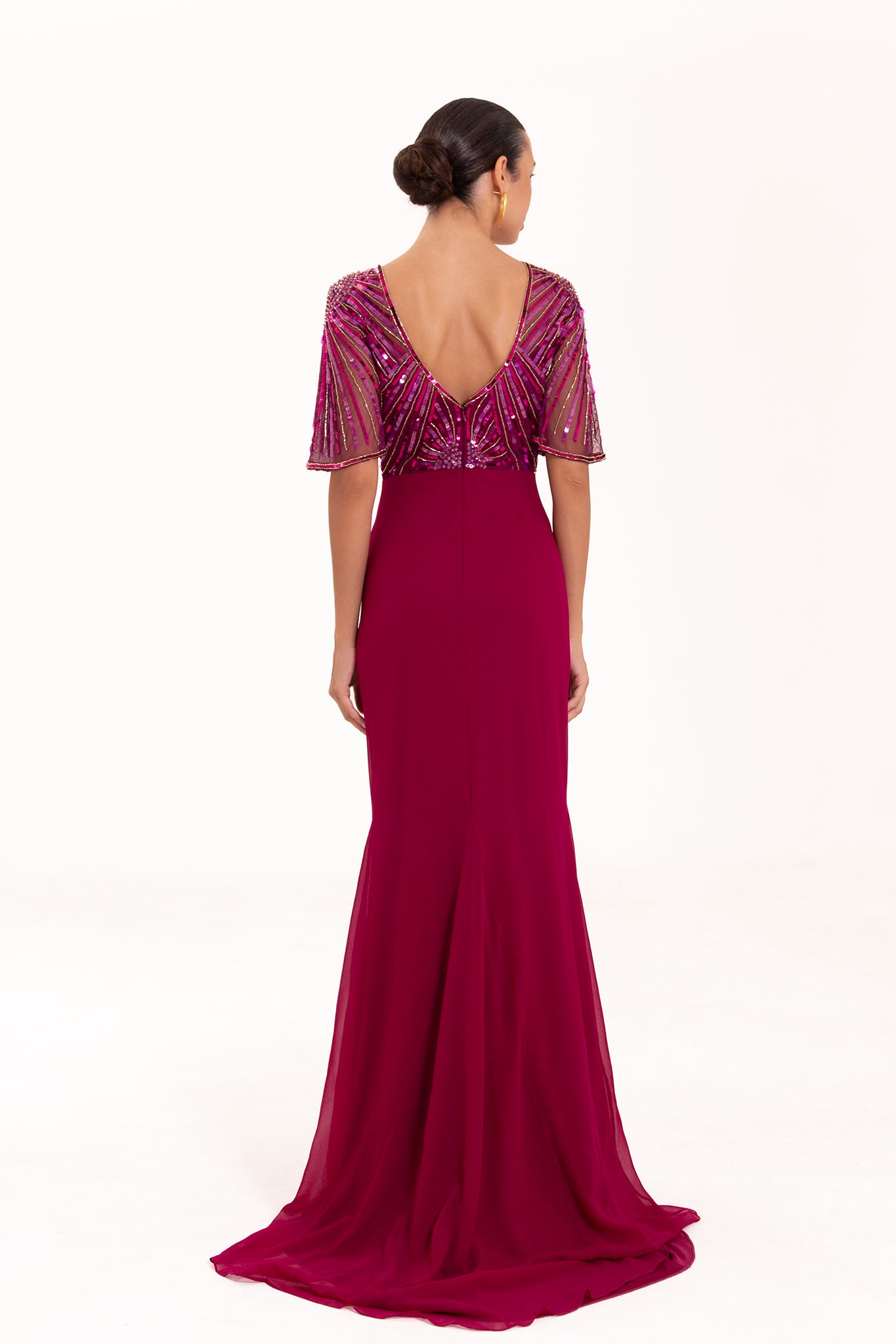 Donatella Art Deco Sequin Embellished Magenta Maxi Dress – Virgos Lounge