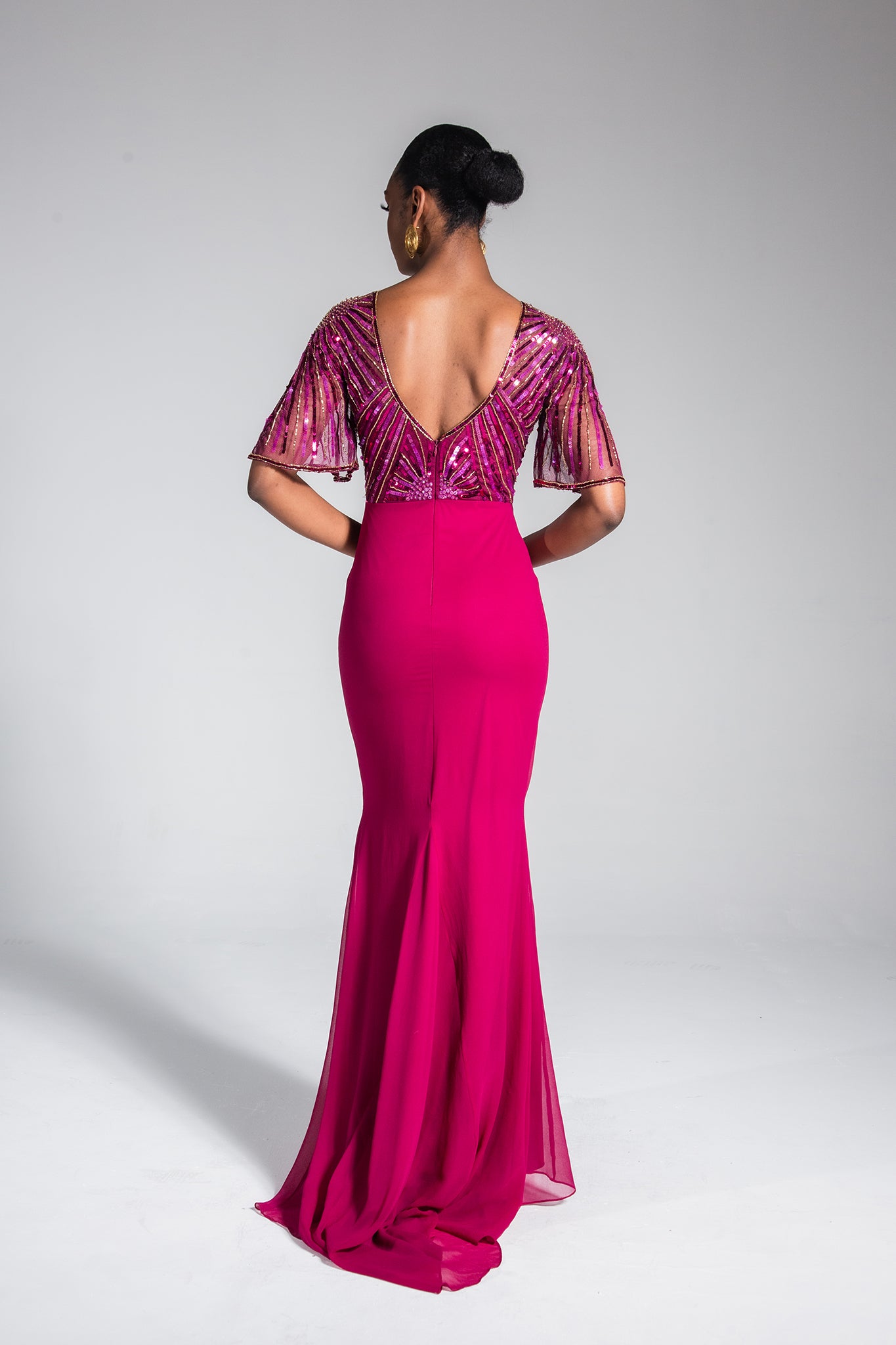 Donatella Art Deco Sequin Embellished Magenta Maxi Dress – Virgos Lounge
