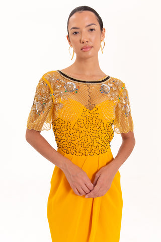 PREORDER Nicola Dress Mustard Sheer
