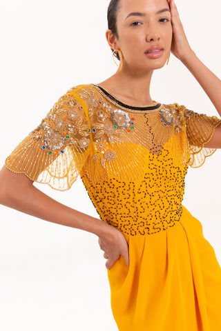 PREORDER Nicola Dress Mustard Sheer