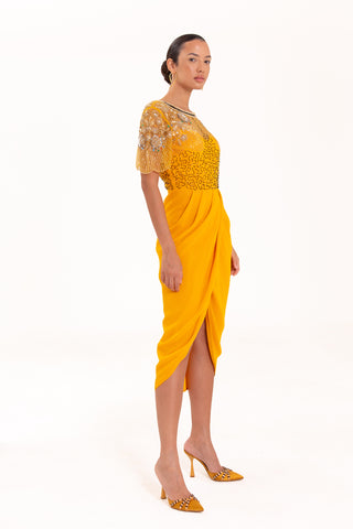 PREORDER Nicola Dress Mustard Sheer